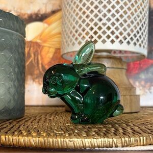 Vintage Enesco Emerald Green Art Glass Bunny Figure